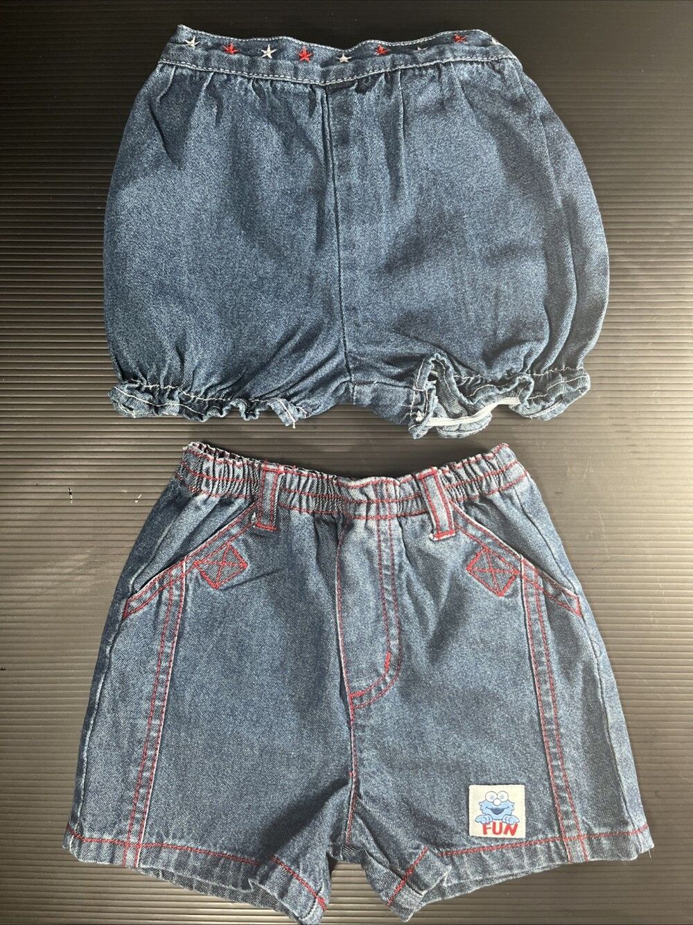 2 Pr Y2K Vtg Sesame Street Jean Shorts 3/6 Mos 1 Bubble And 1 Straight Cookie
